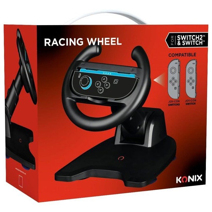 Volant Racing Wheel - Manette Joy-Con Nintendo Switch 2 - Konix - Compatible Mario Kart World - Fixation ventouse - Noir