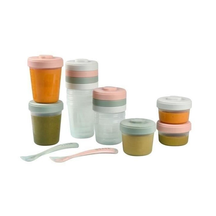 BÉABA - Lot 12 Portions Conservation et 2 Cuilleres Silicone - Pack 1er Repas - Eucalyptus BÉABA - Lot 12 Portions Conservation et 2 Cuilleres Silicone - Pack 1er Repas - Eucalyptus