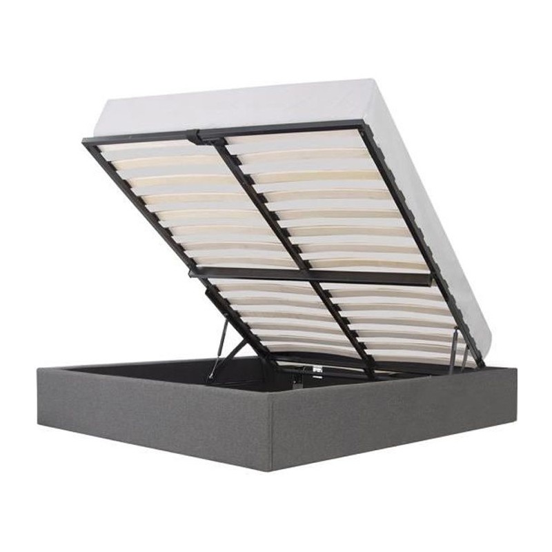 ECLIPSE Lit coffre adulte 140x190 cm - Tissu gris clair - Sommier incl