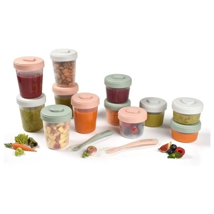 BÉABA - Lot 12 Portions Conservation et 2 Cuilleres Silicone - Pack 1er Repas - Eucalyptus BÉABA - Lot 12 Portions Conservation et 2 Cuilleres Silicone - Pack 1er Repas - Eucalyptus