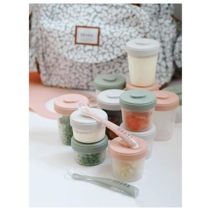 BÉABA - Lot 12 Portions Conservation et 2 Cuilleres Silicone - Pack 1er Repas - Eucalyptus BÉABA - Lot 12 Portions Conservation et 2 Cuilleres Silicone - Pack 1er Repas - Eucalyptus