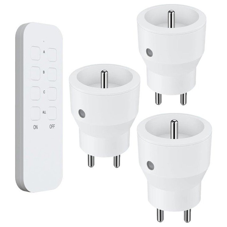 Lot 3 prises intérieur télécommandées - KYF - 2300W - Inclus télécommande