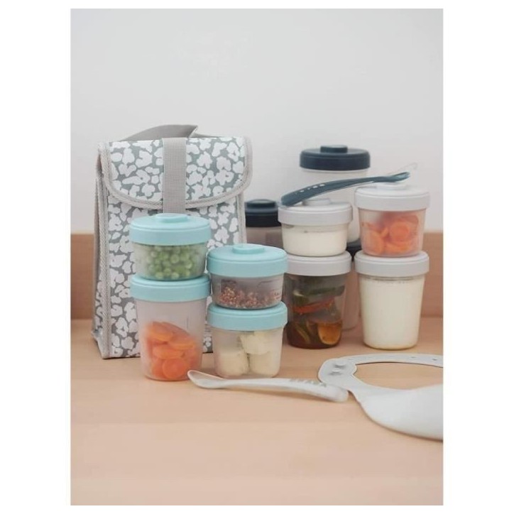 BÉABA - Lot 12 Portions Conservation et 2 Cuilleres Silicone - Pack 1er Repas - Eucalyptus BÉABA - Lot 12 Portions Conservation et 2 Cuilleres Silicone - Pack 1er Repas - Eucalyptus
