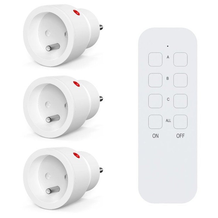 Lot 3 prises intérieur télécommandées - KYF - 2300W - Inclus télécommande