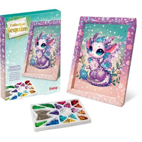 Kit loisir créatif - LANSAY - Collection sequins féérique - Dragon - Des 6 ans