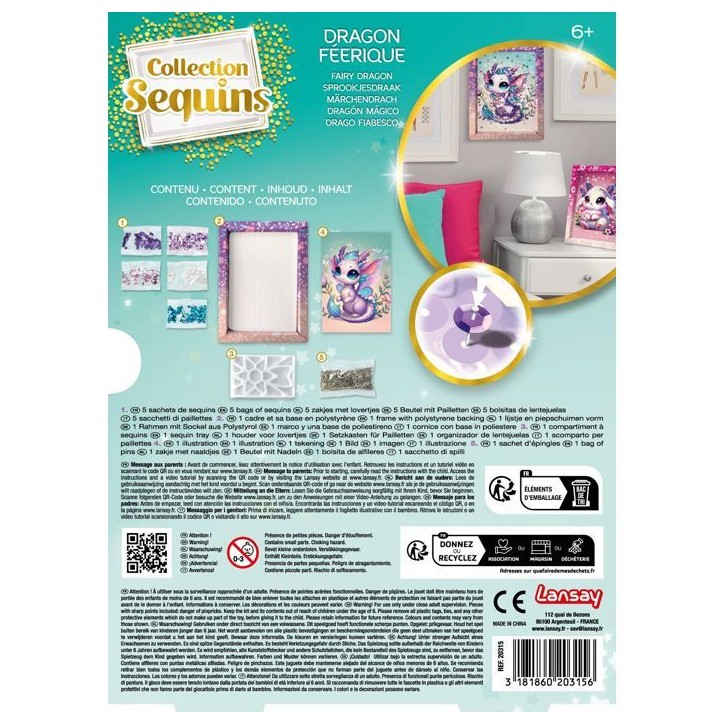 Kit loisir créatif - LANSAY - Collection sequins féérique - Dragon - Des 6 ans Kit loisir créatif - LANSAY - Collection sequins féérique - Dragon - Des 6 ans