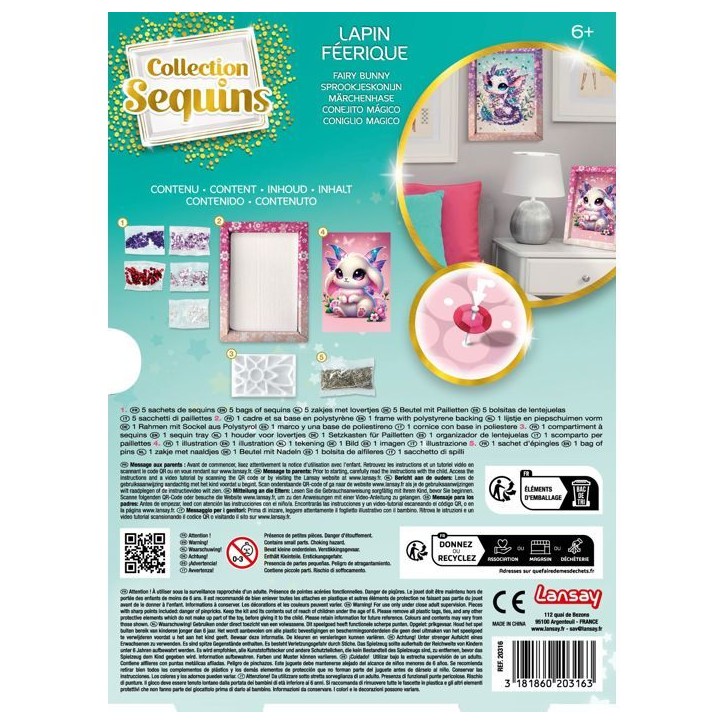 Kit loisir créatif - LANSAY - Collection sequins féérique - Lapin - Des 6 ans Kit loisir créatif - LANSAY - Collection sequins féérique - Lapin - Des 6 ans