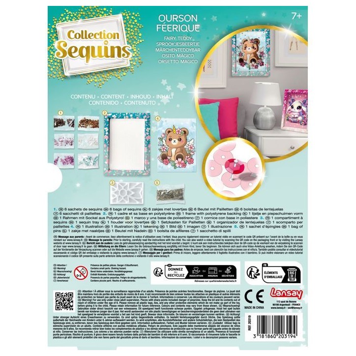 Kit loisir créatif - LANSAY - Collection sequins féérique - Ourson - Des 7 ans Kit loisir créatif - LANSAY - Collection sequins féérique - Ourson - Des 7 ans