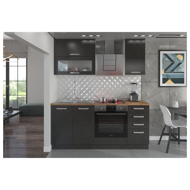 LASSEN Cuisine complete L 180 cm avec meuble four et plans de travail - 6 éléments - Gris Matera LASSEN Cuisine complete L 180 cm avec meuble four et plans de travail - 6 éléments - Gris Matera