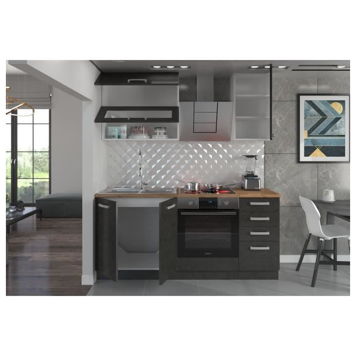 LASSEN Cuisine complete L 180 cm avec meuble four et plans de travail - 6 éléments - Gris Matera LASSEN Cuisine complete L 180 cm avec meuble four et plans de travail - 6 éléments - Gris Matera