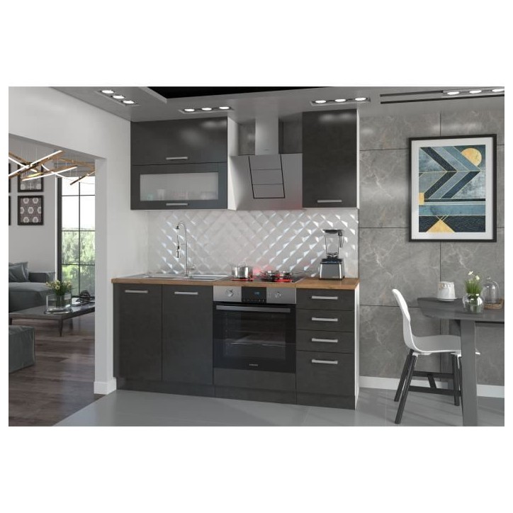 LASSEN Cuisine complete L 180 cm avec meuble four et plans de travail - 6 éléments - Gris Matera LASSEN Cuisine complete L 180 cm avec meuble four et plans de travail - 6 éléments - Gris Matera