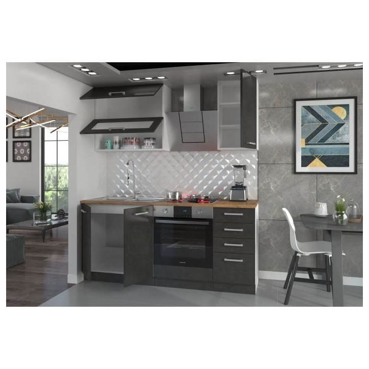 LASSEN Cuisine complete L 180 cm avec meuble four et plans de travail - 6 éléments - Gris Matera LASSEN Cuisine complete L 180 cm avec meuble four et plans de travail - 6 éléments - Gris Matera