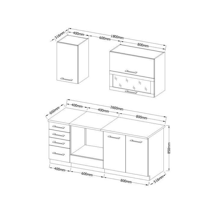 LASSEN Cuisine complete L 180 cm avec meuble four et plans de travail - 6 éléments - Gris Matera LASSEN Cuisine complete L 180 cm avec meuble four et plans de travail - 6 éléments - Gris Matera