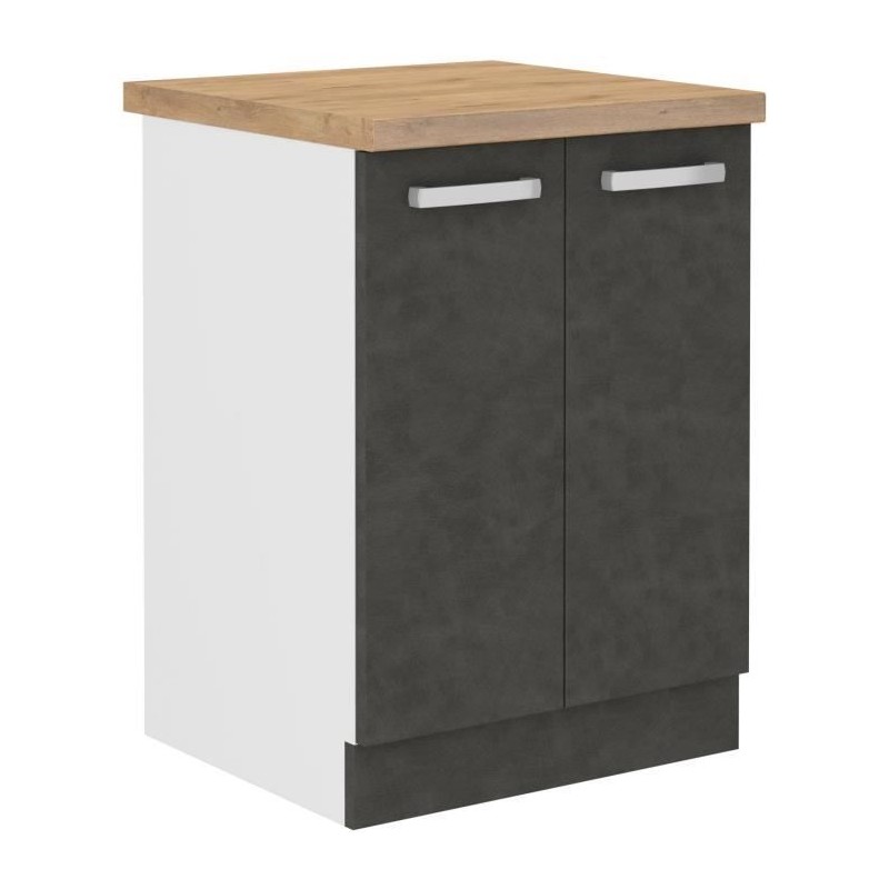 Meuble bas 2 portes battantes - Gris mat - L 60 x P 51,6 x H 85 cm - L