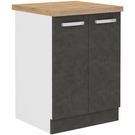 Meuble bas 2 portes battantes - Gris mat - L 60 x P 51,6 x H 85 cm - L