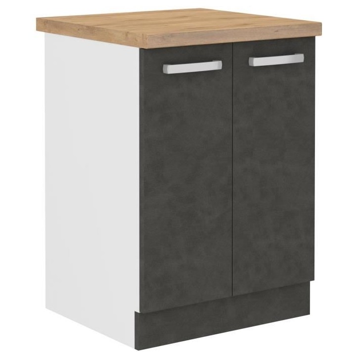 Meuble bas 2 portes battantes - Gris mat - L 60 x P 51,6 x H 85 cm - LASSEN Meuble bas 2 portes battantes - Gris mat - L 60 x P 51,6 x H 85 cm - LASSEN