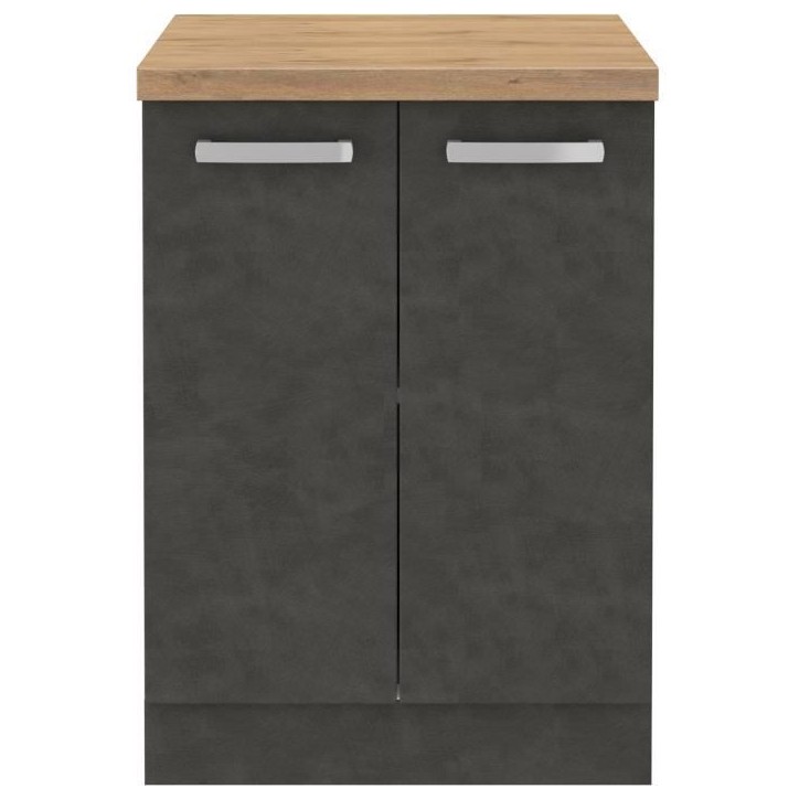 Meuble bas 2 portes battantes - Gris mat - L 60 x P 51,6 x H 85 cm - LASSEN Meuble bas 2 portes battantes - Gris mat - L 60 x P 51,6 x H 85 cm - LASSEN