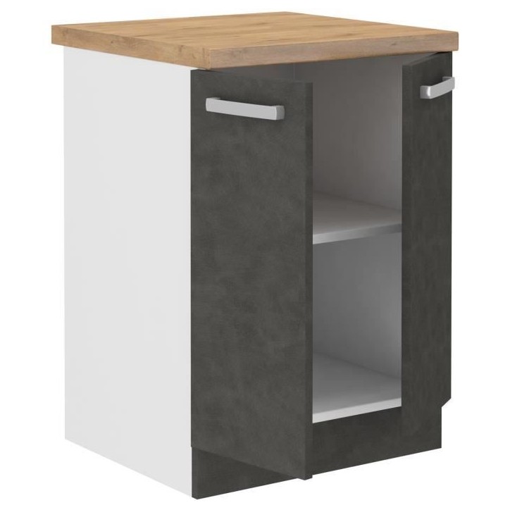 Meuble bas 2 portes battantes - Gris mat - L 60 x P 51,6 x H 85 cm - LASSEN Meuble bas 2 portes battantes - Gris mat - L 60 x P 51,6 x H 85 cm - LASSEN