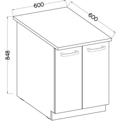 Meuble bas 2 portes battantes - Gris mat - L 60 x P 51,6 x H 85 cm - L