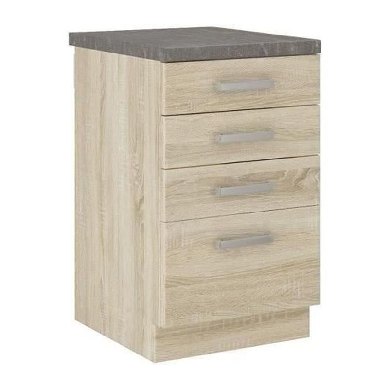 Meuble bas 4 tiroirs avec plan de travail - Décor chene sonoma - L 40