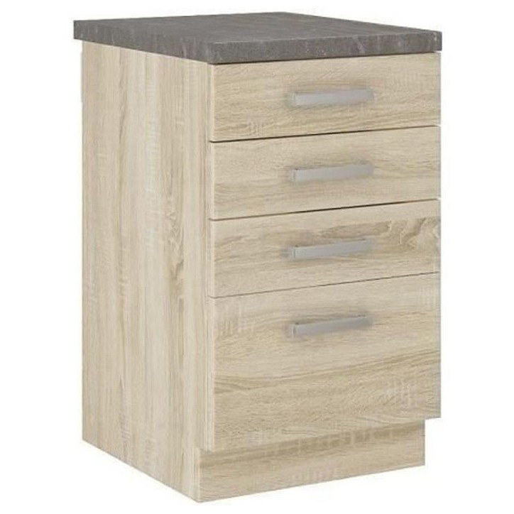 Meuble bas 4 tiroirs avec plan de travail - Décor chene sonoma - L 40 x P 51,6 x H 85 cm - LASSEN Meuble bas 4 tiroirs avec plan de travail - Décor chene sonoma - L 40 x P 51,6 x H 85 cm - LASSEN