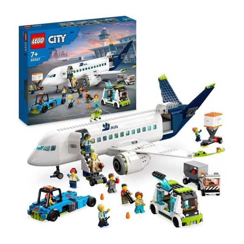 LEGO City 60367 L'Avion de Ligne, Jouet avec Bus de l'Aéroport, Remor
