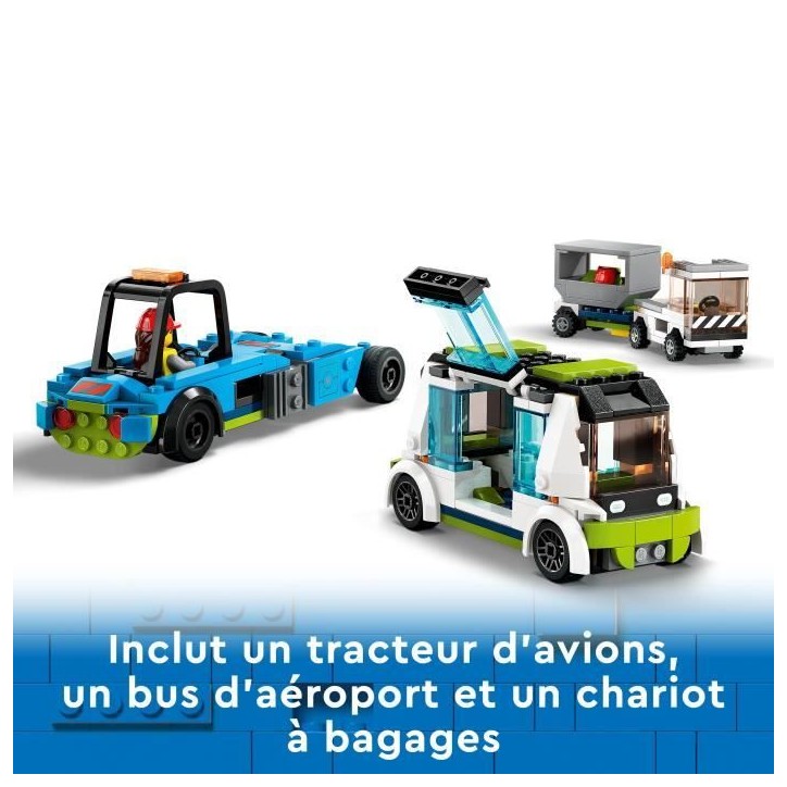 LEGO City 60367 L'Avion de Ligne, Jouet avec Bus de l'Aéroport, Remorqueur, Camion a Bagages et 9 Minifigurines