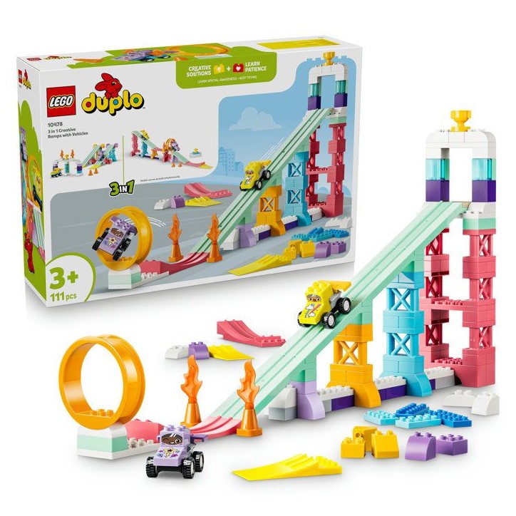 LEGO DUPLO Ma Ville 10478 Rampes Créatives 3-en-1 avec Véhicules - Jeu Éducatif des 3 ans