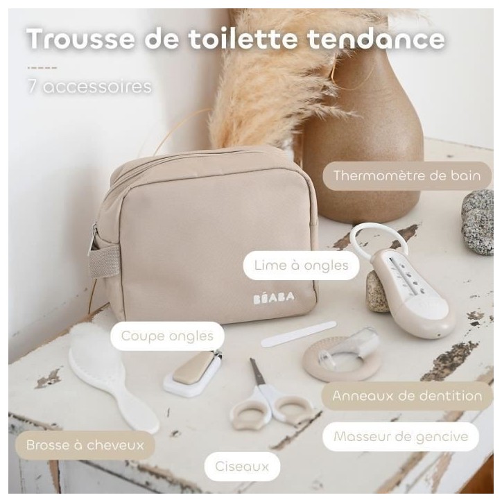 Trousse de toilette nomade - BEABA - 7 accessoires - Argile