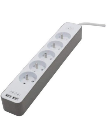 CHACON Bloc multiprise 5 prises 16 A avec 2 ports USB et câble 1,5 m HO5VV-F 3x1,5 mm² blanc et brun