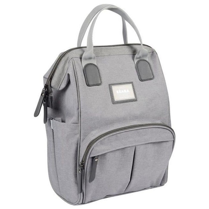 BEABA Sac a Dos a Langer pour Bébé Wellington, Grande capacité de rangement, Tapis a langer inclus, Grande ouverture, Gris