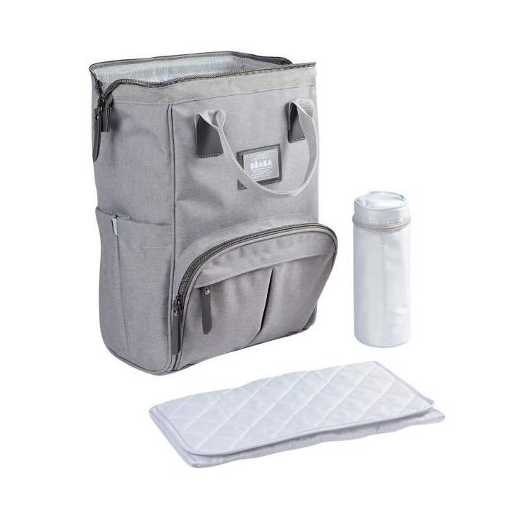 BEABA Sac a Dos a Langer pour Bébé Wellington, Grande capacité de rangement, Tapis a langer inclus, Grande ouverture, Gris