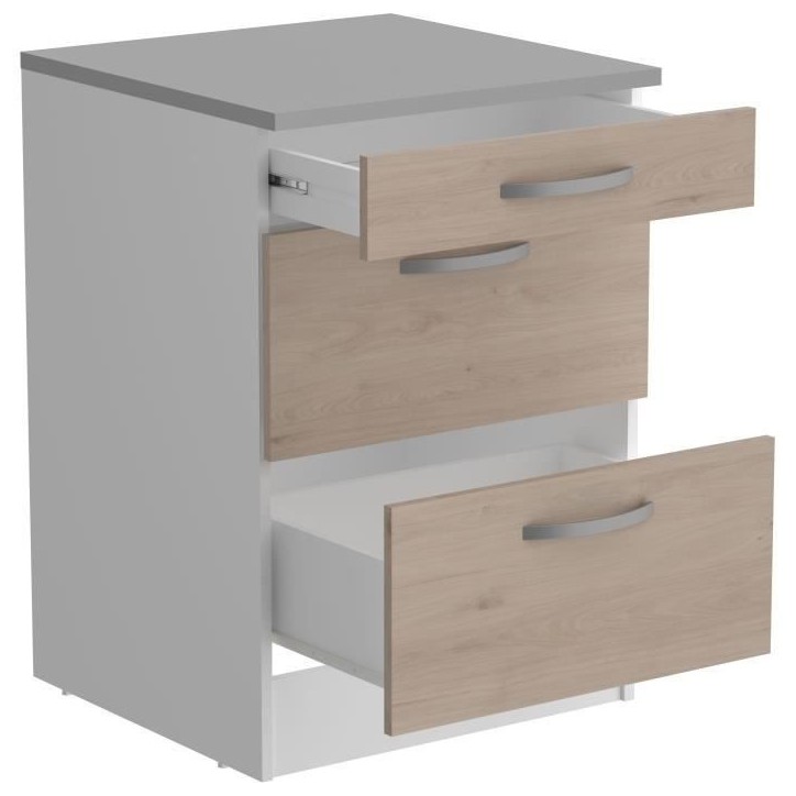 OSLO Meuble Bas 3 tiroirs + plan - Décor Chene Jackson - L 60 x P 60 x H 86 cm