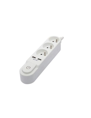 CHACON Bloc multiprise avec interrupteur 3 prises 16 A et 2 sorties USB 2 A, câble 1,5 m blanc