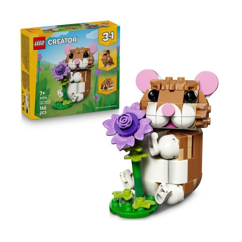 LEGO Creator 3-en-1 31376 L'Adorable Hamster et la Fleur - Jouet de Co