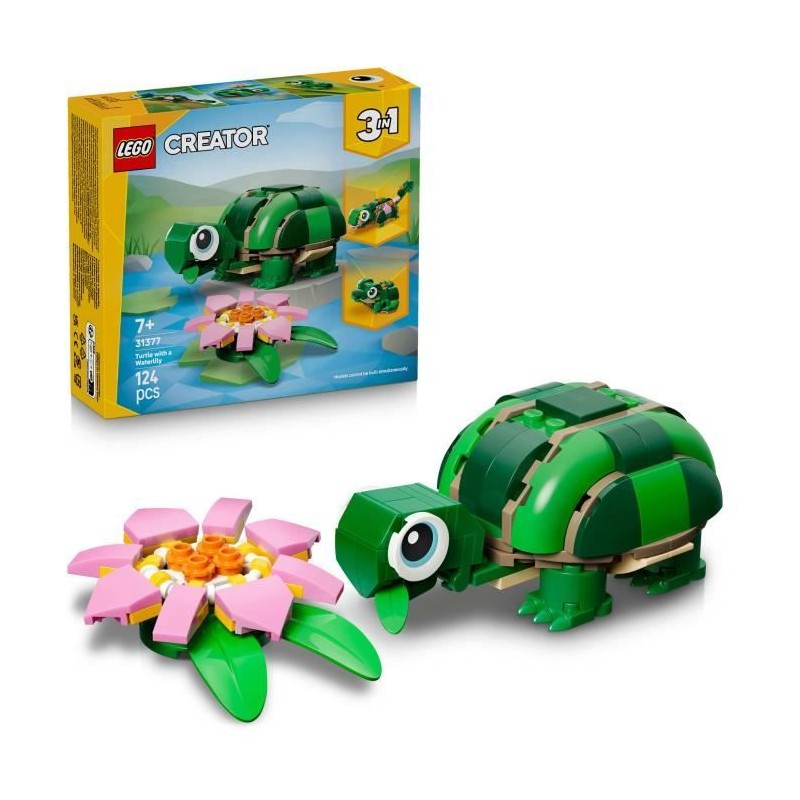 LEGO Creator 3-en-1 31377 La Tortue et la Fleur de Nénuphar - Jouet d