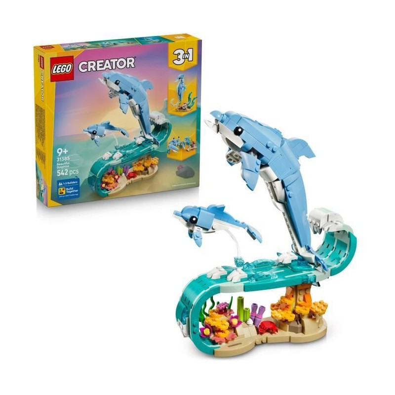 LEGO Creator 3-en-1 31385 Animaux Marins : les Beaux Dauphins - Jeu de