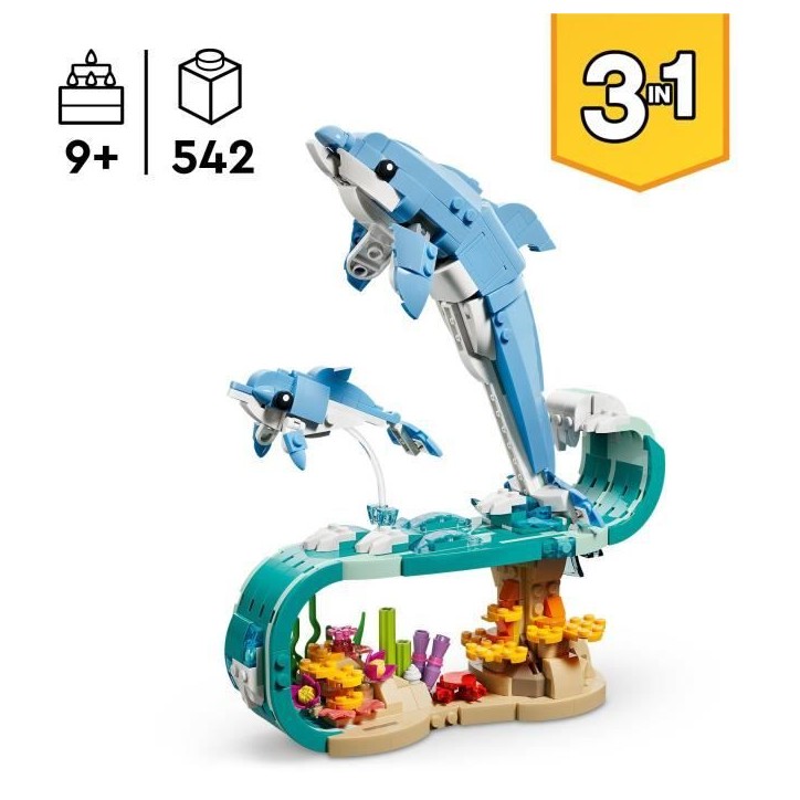 LEGO Creator 3-en-1 31385 Animaux Marins : les Beaux Dauphins - Jeu de Construction 9 ans LEGO Creator 3-en-1 31385 Animaux Marins : les Beaux Dauphins - Jeu de Construction 9 ans