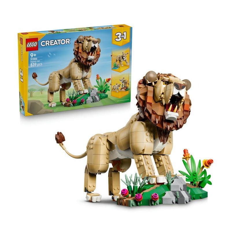 LEGO Creator 3-en-1 31386 Animaux Sauvages : Le Lion Majestueux - Jeu