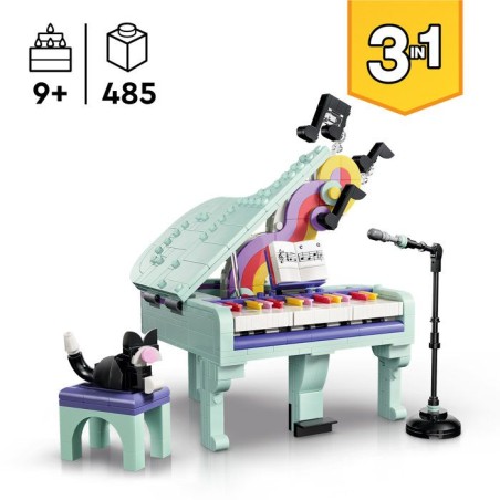 LEGO Creator 3-en-1 31392 Décoration Musicale : Piano et Chat - Jouet des 9 ans - Cadeau