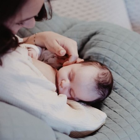 BÉABA - Big Flopsy™ - Coussin de grossesse et d'allaitement - Fleur de coton - 180 cm - Vert Sauge