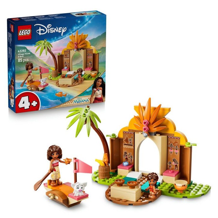 LEGO | Disney Vaiana 43282 Maison de Village et Pirogue de Vaiana - Jouet Bateau 4 ans