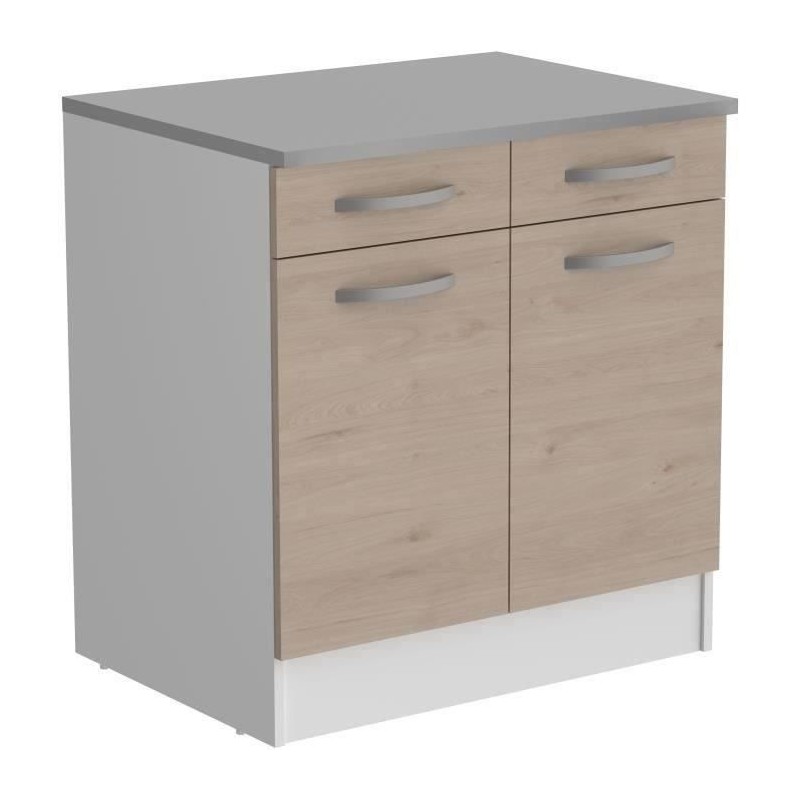 OSLO Meuble Bas 2 portes 2 tiroirs + plan - Décor Chene Jackson - L 8 OSLO Meuble Bas 2 portes 2 tiroirs + plan - Décor Chene Jackson - L 8