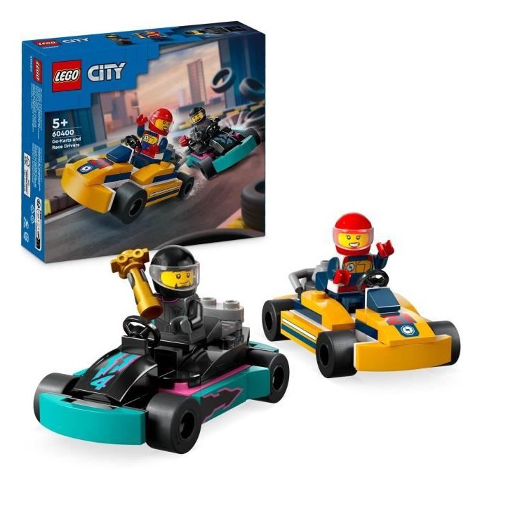 LEGO 60400 City Les Karts et les Pilotes de Course, Jouet avec 2 Karting, avec 2 Minifigurines de Pilotes de Voitures