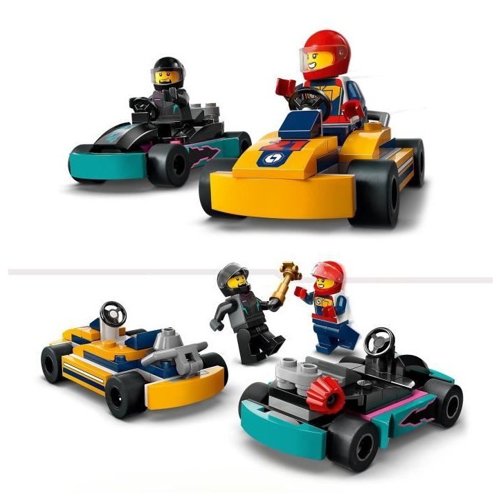 LEGO 60400 City Les Karts et les Pilotes de Course, Jouet avec 2 Karting, avec 2 Minifigurines de Pilotes de Voitures