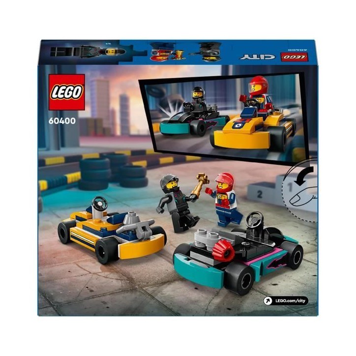 LEGO 60400 City Les Karts et les Pilotes de Course, Jouet avec 2 Karting, avec 2 Minifigurines de Pilotes de Voitures