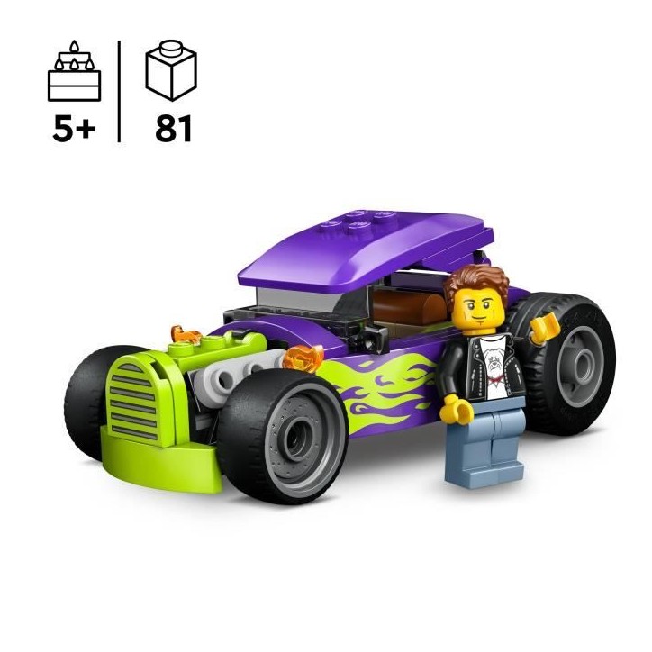 LEGO City 60485 Le Hot Rod - Jouet Voiture de Course - Motricité Fine - Cadeau des 5 ans