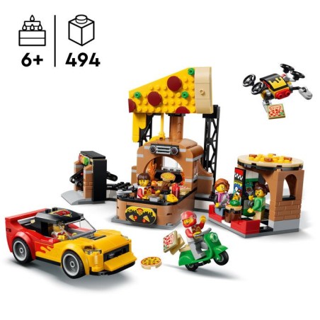 LEGO City 60496 La Pizzeria et ses Véhicules de Livraison - Jeu des 6 ans - Voiture Jouet