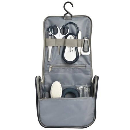 BÉABA - Trousse de Toilette Bébé - 9 Accessoires - Thermometre Bain et Digital - Anneau Dentition - Masseur de Gencives - Nig