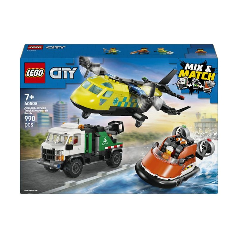 LEGO City 3-en-1 60505 Avion, Camion d'Assistance et Aéroglisseur Mod